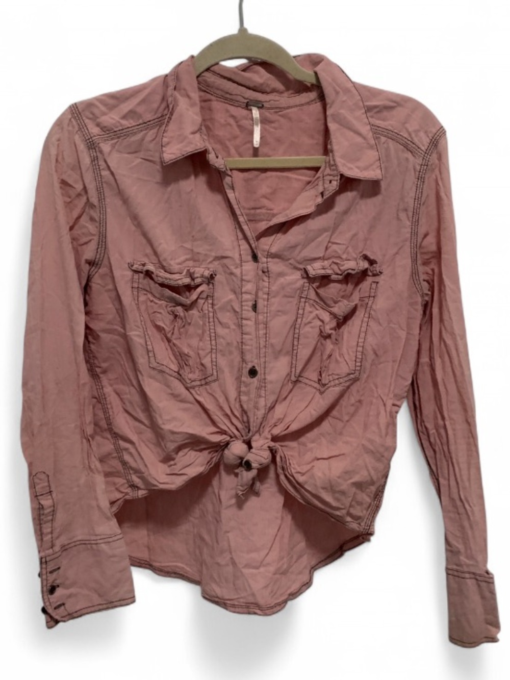 Free People Dusty Pink Button-Front Long Sleeve Shirt